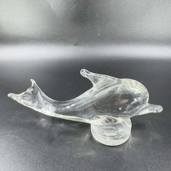 Vintage Venetian Hand Blown Clear Glass Dolphin Sculpture Figurine Decor Glass - Picture 8 of 10